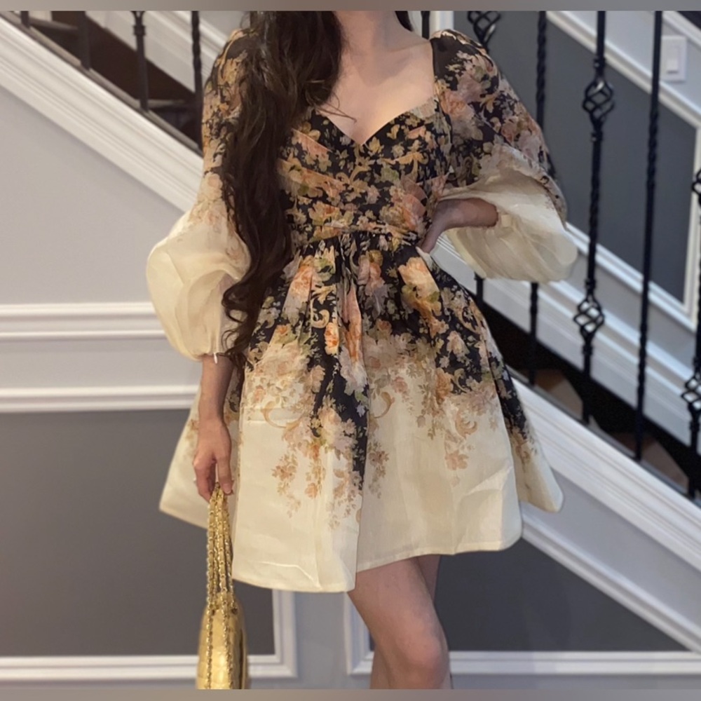 Zimmermann Illustration Pleated Silk-Linen Blend Organza Mini Dress